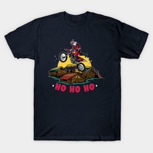 Motocross Santa Claus Making a Bike Jump T-Shirt